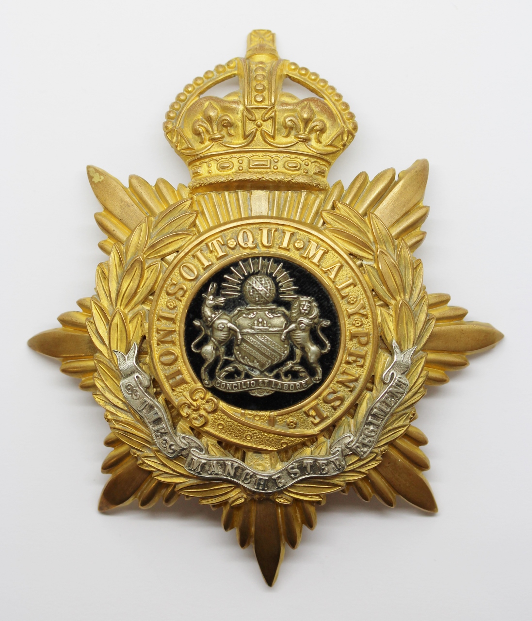 Manchester Regiment Officer's Blue Cloth Helmet Plate - King's Crown