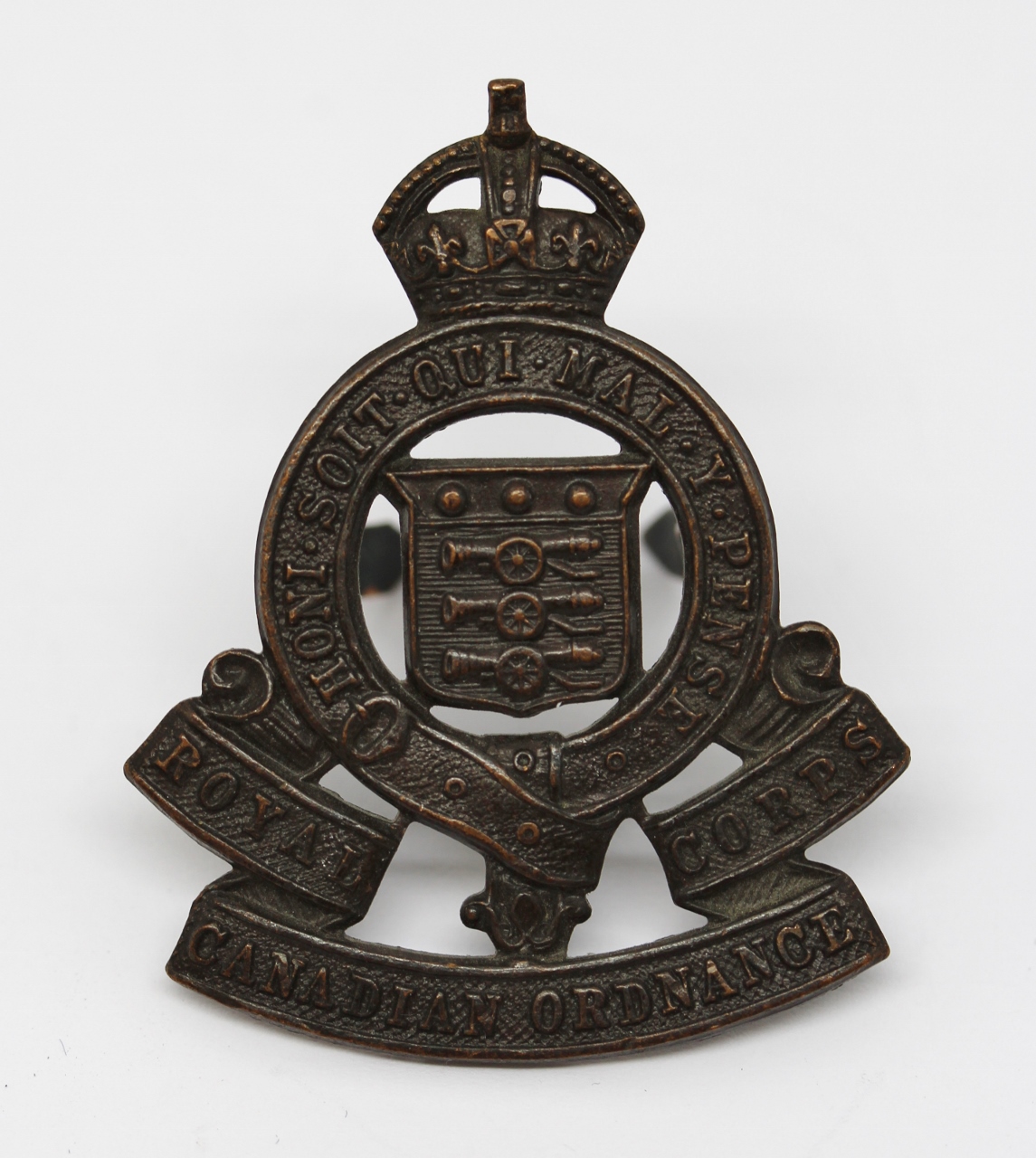Royal Canadian Army Ordnance Corps Officer's Service Dress Cap Badge - King's Crown