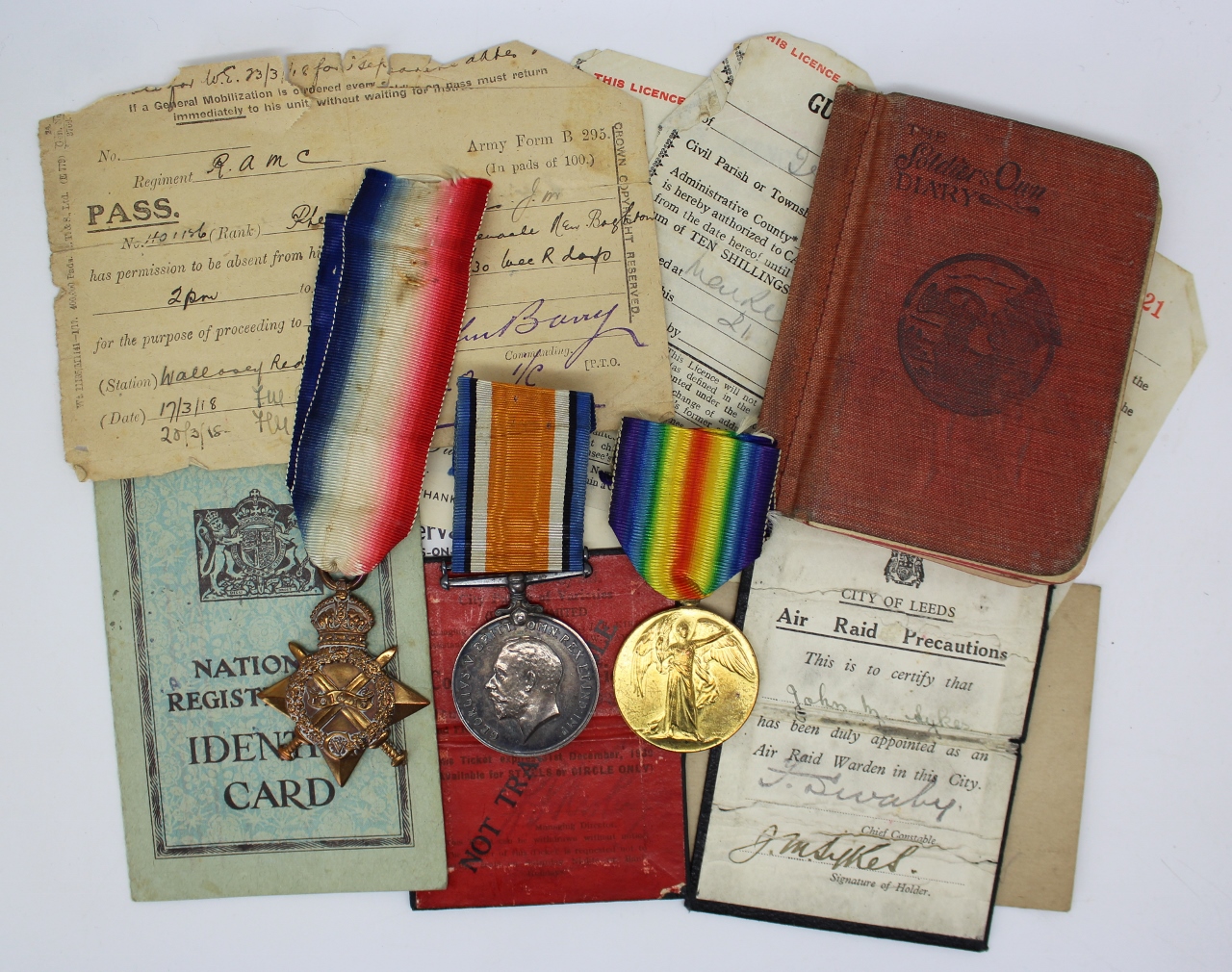 WW1 1914-15 Star Medal Trio with Original Documents - Pte. J.M. Sykes, Royal Army Medical Corps
