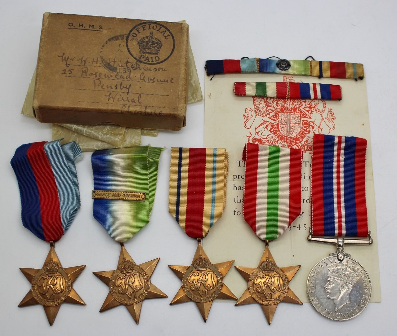 WW2 Atlantic Star Medal Group in Box of Issue - Lieut. W.H. Hutchinson, Royal Naval Volunteer Reserve