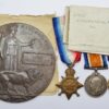 WW1 1914-15 Star Medal Trio and Memorial Plaque - A/Bmbr. R.H. Oxtoby, Royal Artillery (D.C.M. Recipient) - K.I.A.