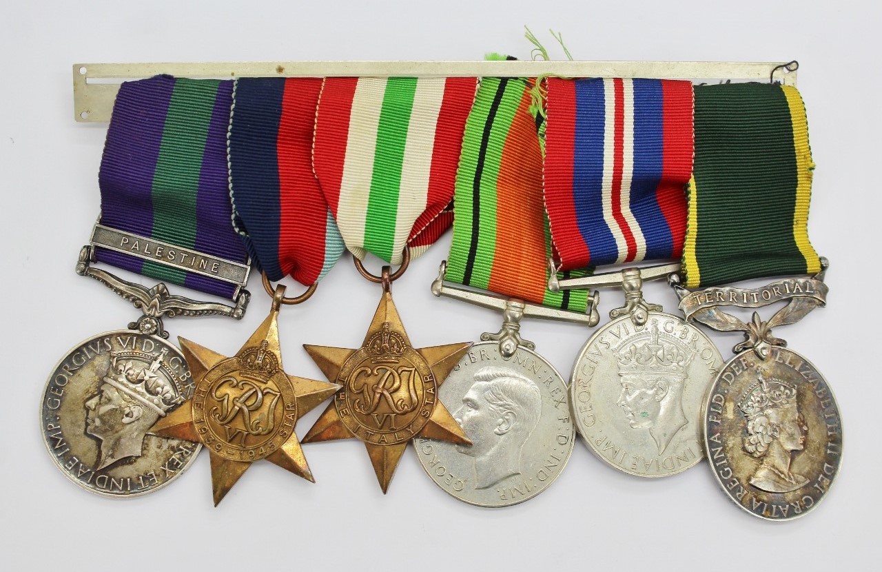 General Service Medal (Clasp - Palestine), WW2 and Territorial Efficiency Medal Group of Six - Pte. R. Watt, York & Lancaster Regiment & Army Catering Corps