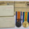 WW1 British War & Victory Medal Pair with Boxes of Issue and Identity Disc - Spr. A.V. Smalley, Royal Engineers