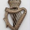 London Irish Rifles Cast Silver Pipers Caubeen Badge - King's Crown