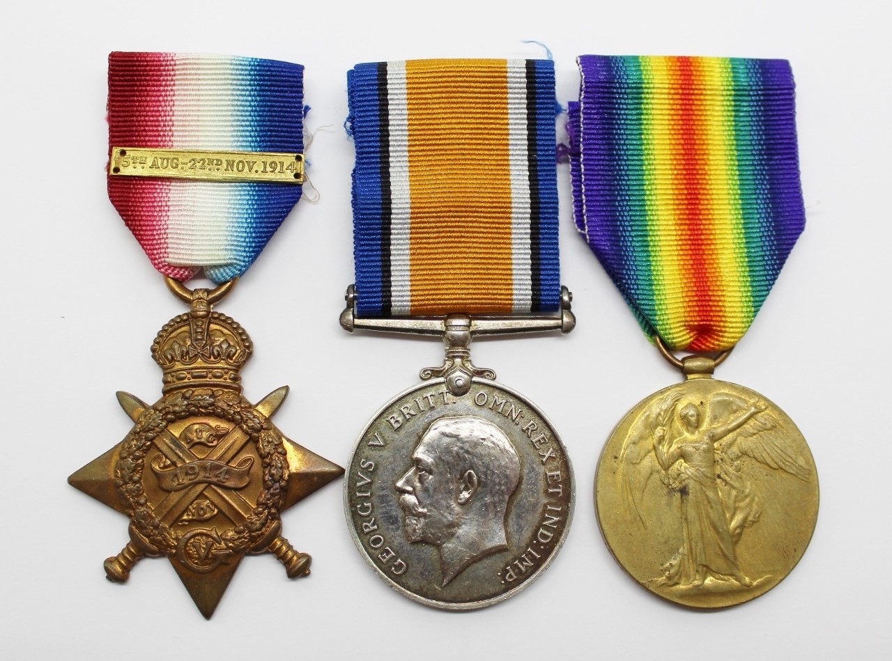 WW1 1914 Mons Star Medal Trio - Pte. W. Hobson, 2nd Bn. South Lancashire Regiment - K.I.A.
