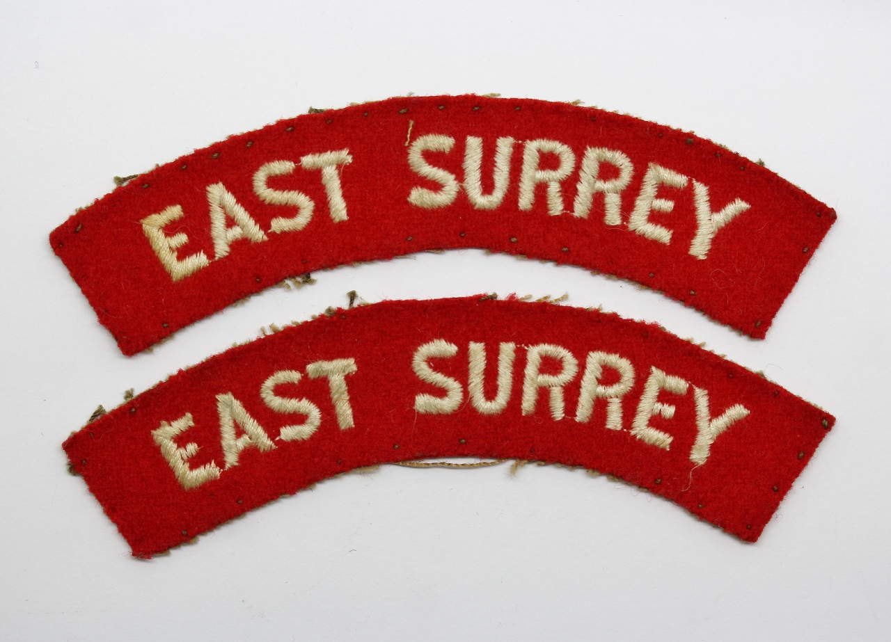 Pair of East Surrey Regiment (East Surrey) Cloth Shoulder Titles