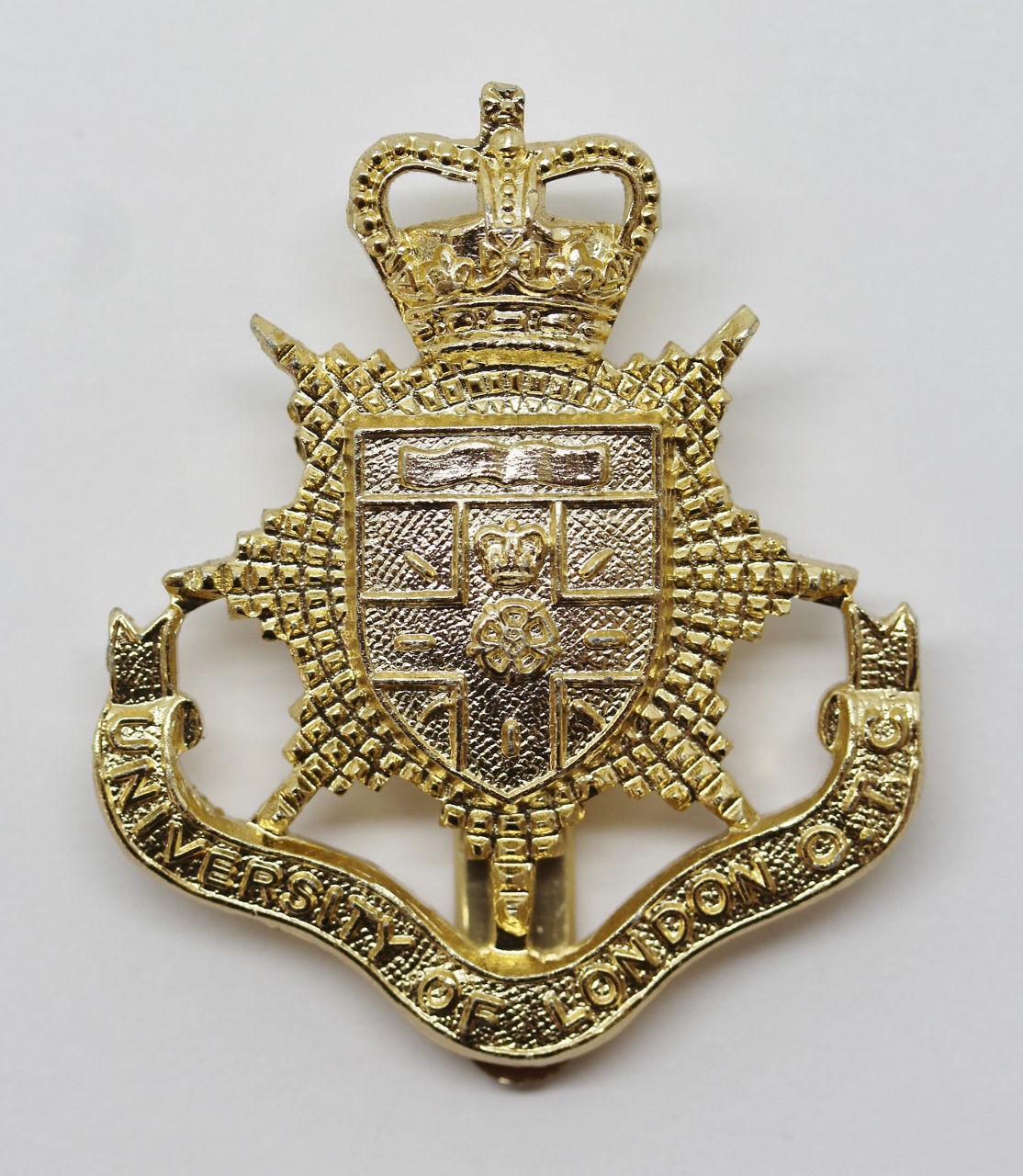 University of London O.T.C. Anodised (Staybrite) Cap Badge - Queen's Crown