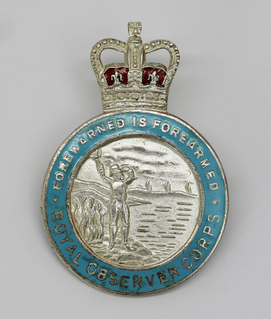 Royal Observer Corps Hallmarked Sliver & Enamel Lapel Badge - Queen's Crown