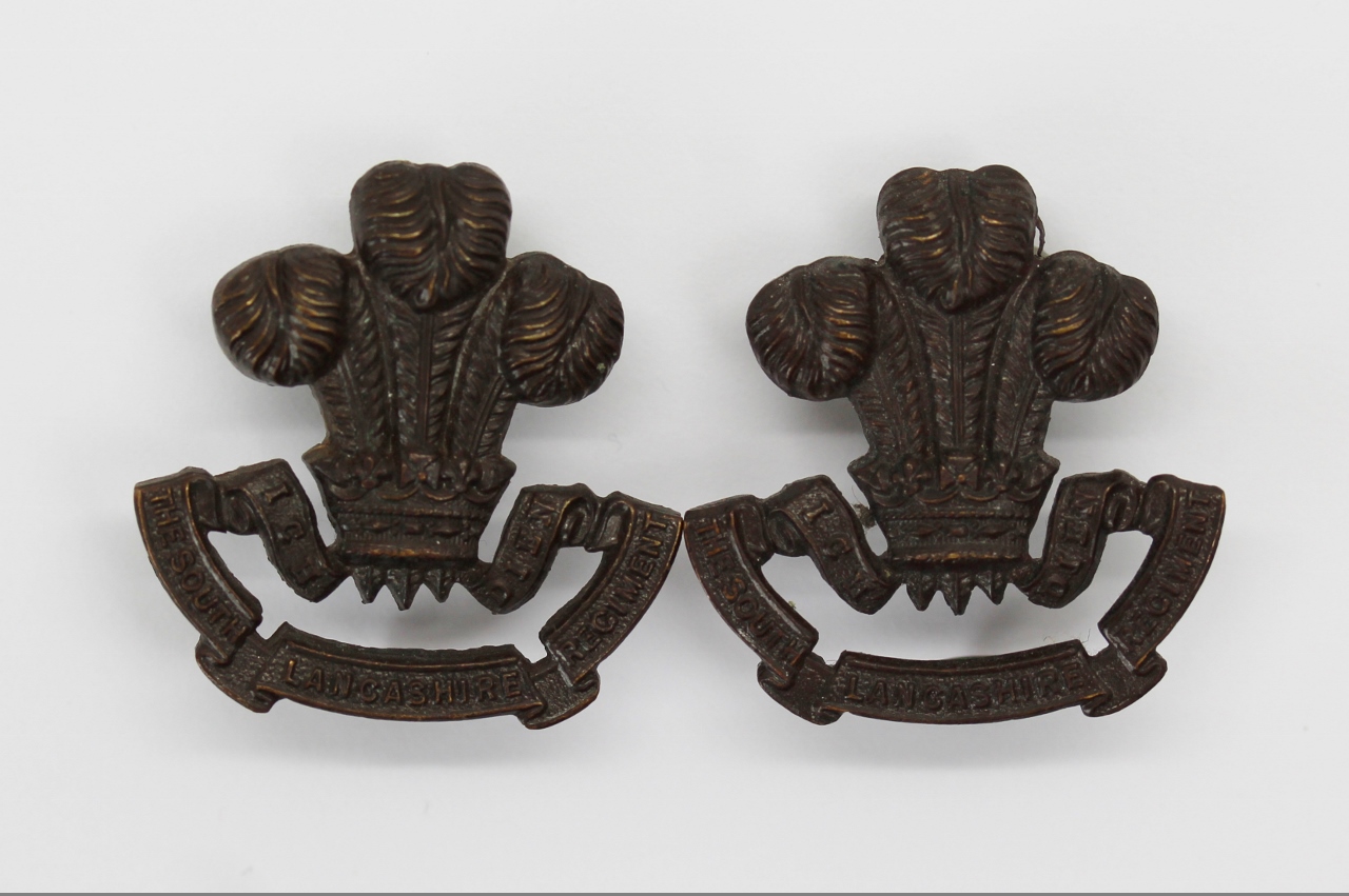 Pair of South Lancashire Regiment Officer's Service Dress Collar Badges