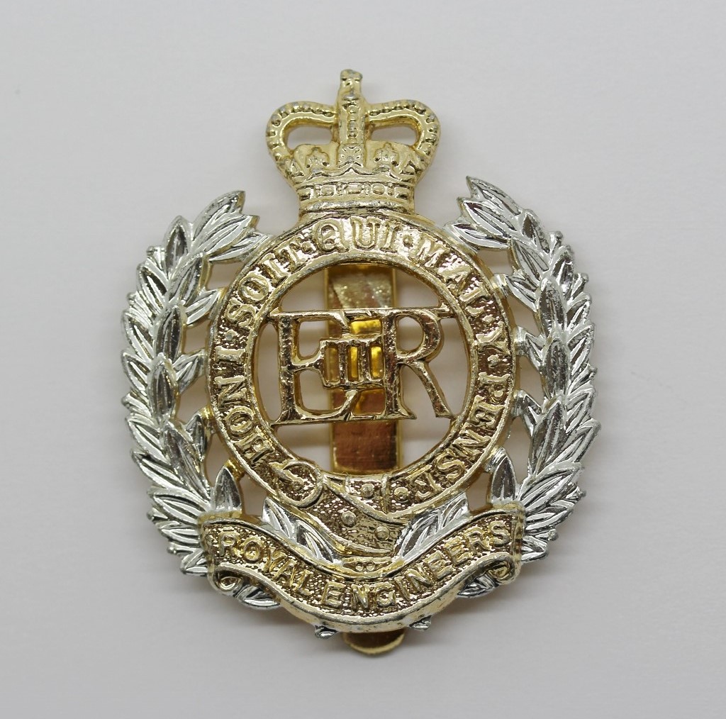 Royal Engineers Anodised (Staybrite) Cap Badge - Queen's Crown