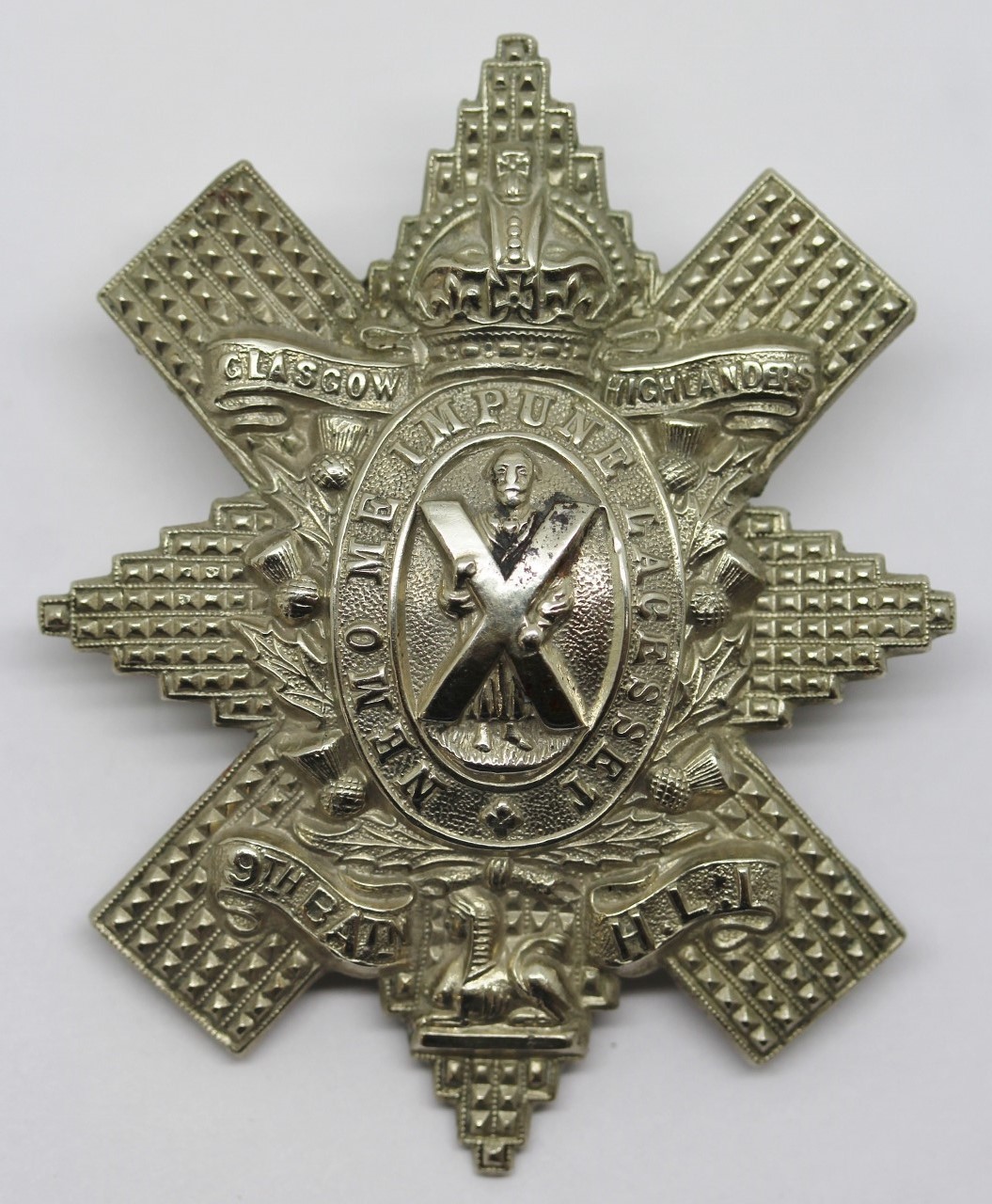 9th Bn. Highland Light Infantry (Glasgow Highlanders) Cap Badge - King's Crown
