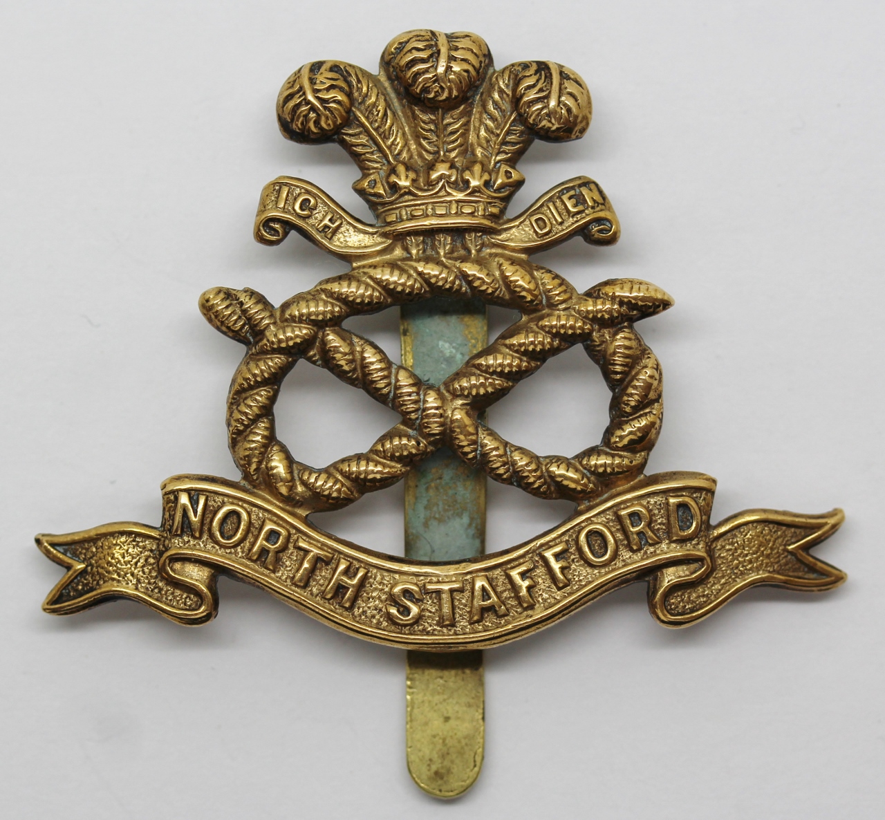 North Staffordshire Regiment WWI All Brass Economy Cap Badge