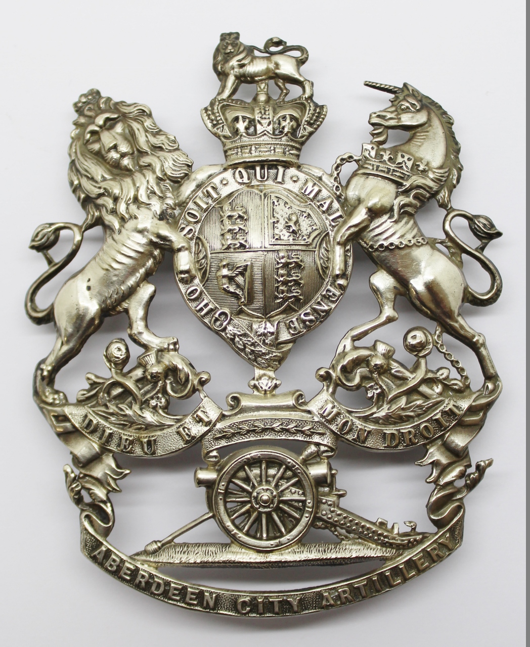 Victorian Aberdeen City Artillery Officer's Silver Plated Helmet Plate