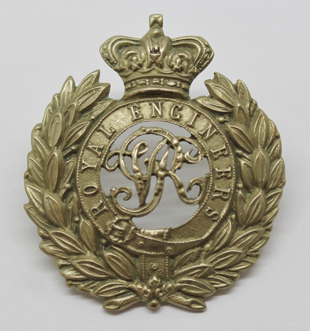 Victorian Royal Engineers Volunteers White Metal Cap Badge