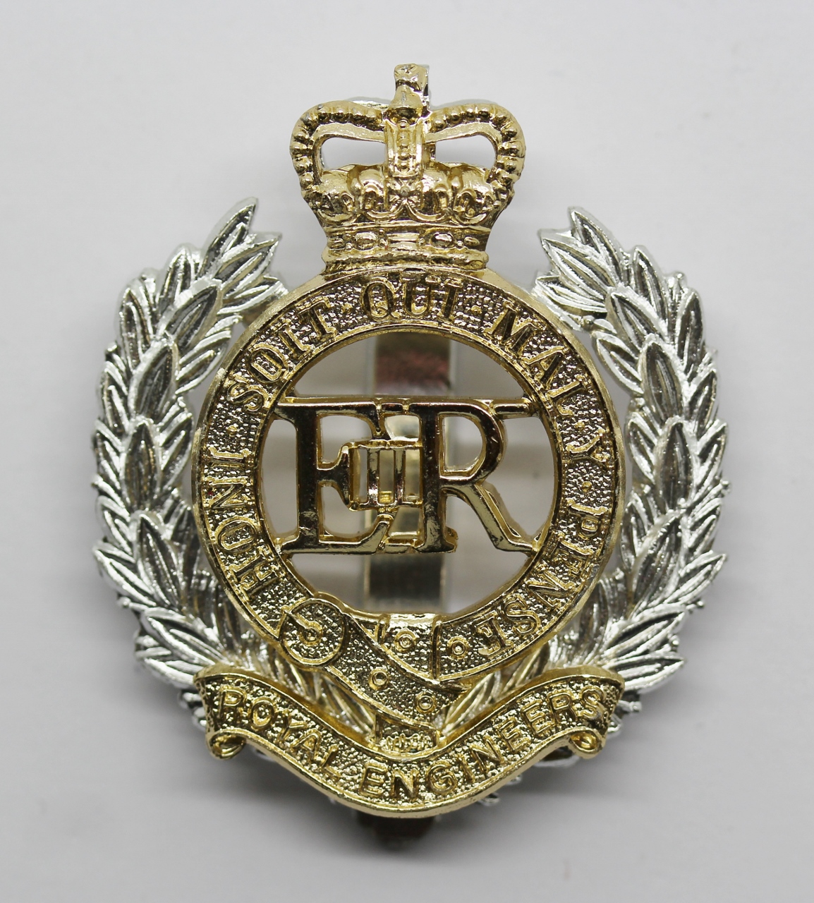 Royal Engineers Anodised (Staybrite) Cap Badge - Queen's Crown