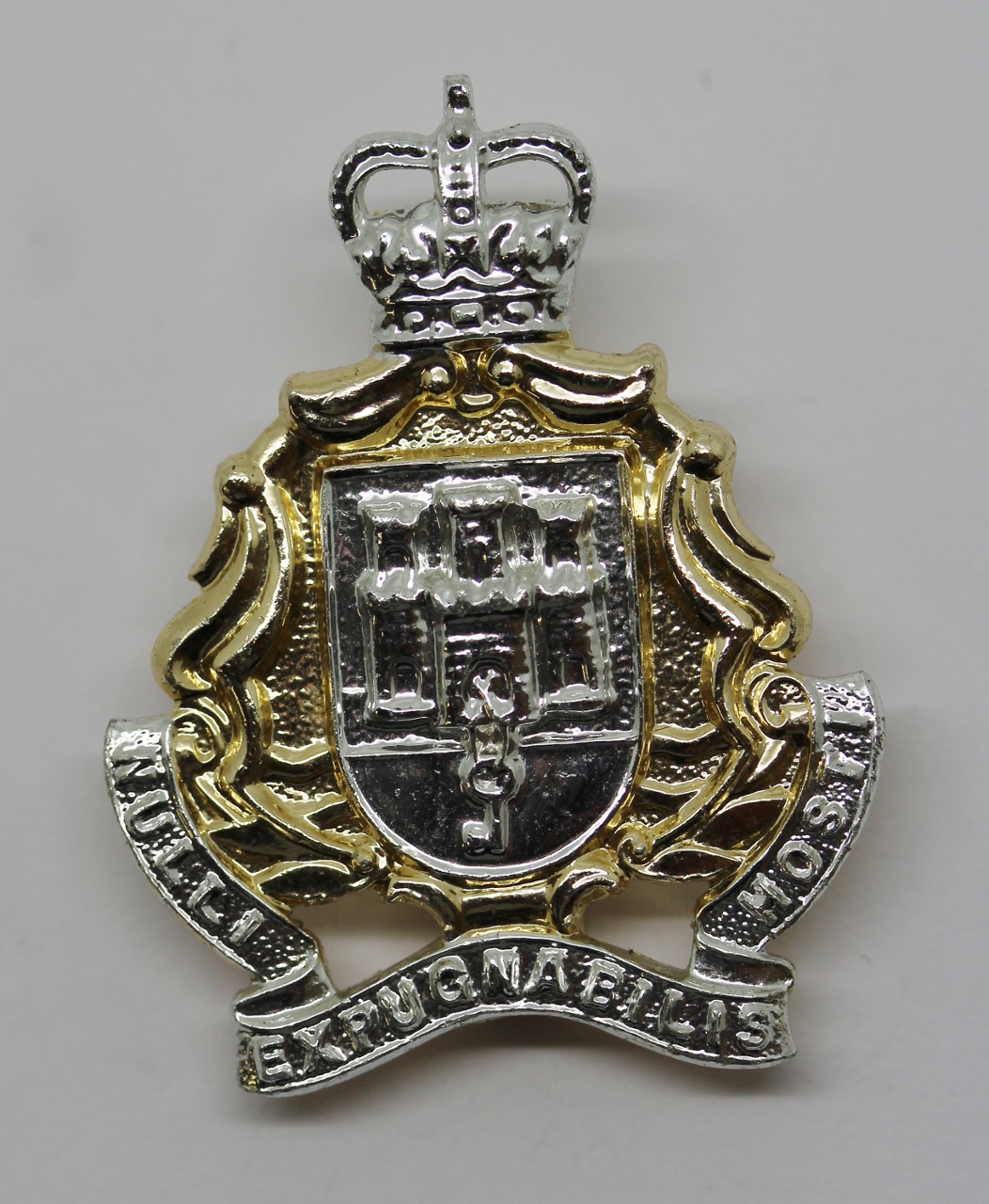 Gibraltar Regiment Anodised (Staybrite) Cap Badge - Queen's Crown