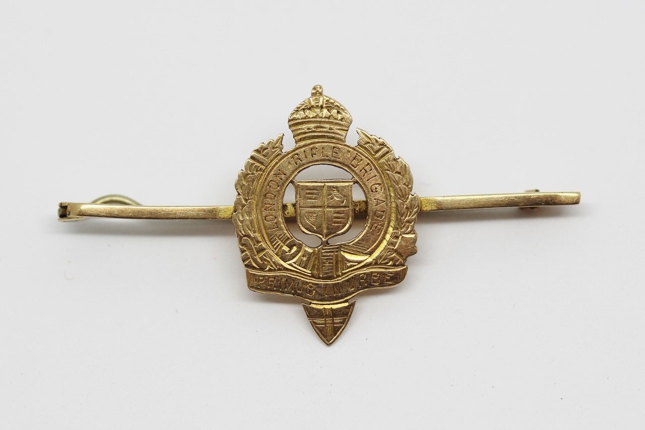 London Rifle Brigade 9ct Gold Sweetheart Brooch