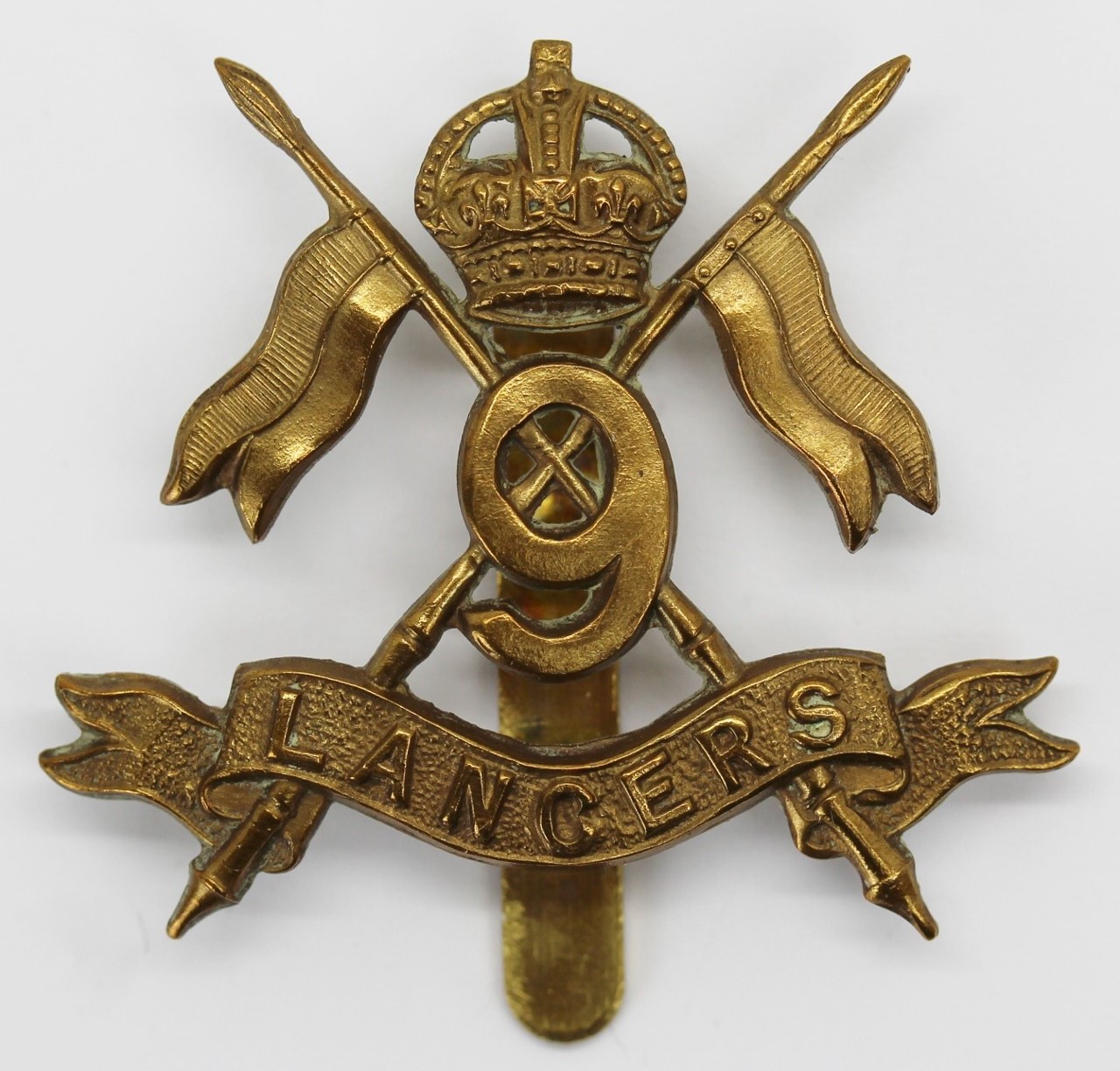 9th Queen's Royal Lancers WW1 Brass Economy Cap Badge