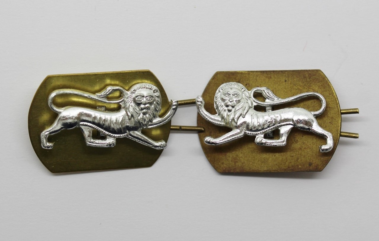 Pair of King's Own Royal Border Regiment Anodised (Staybrite) Collar Badges