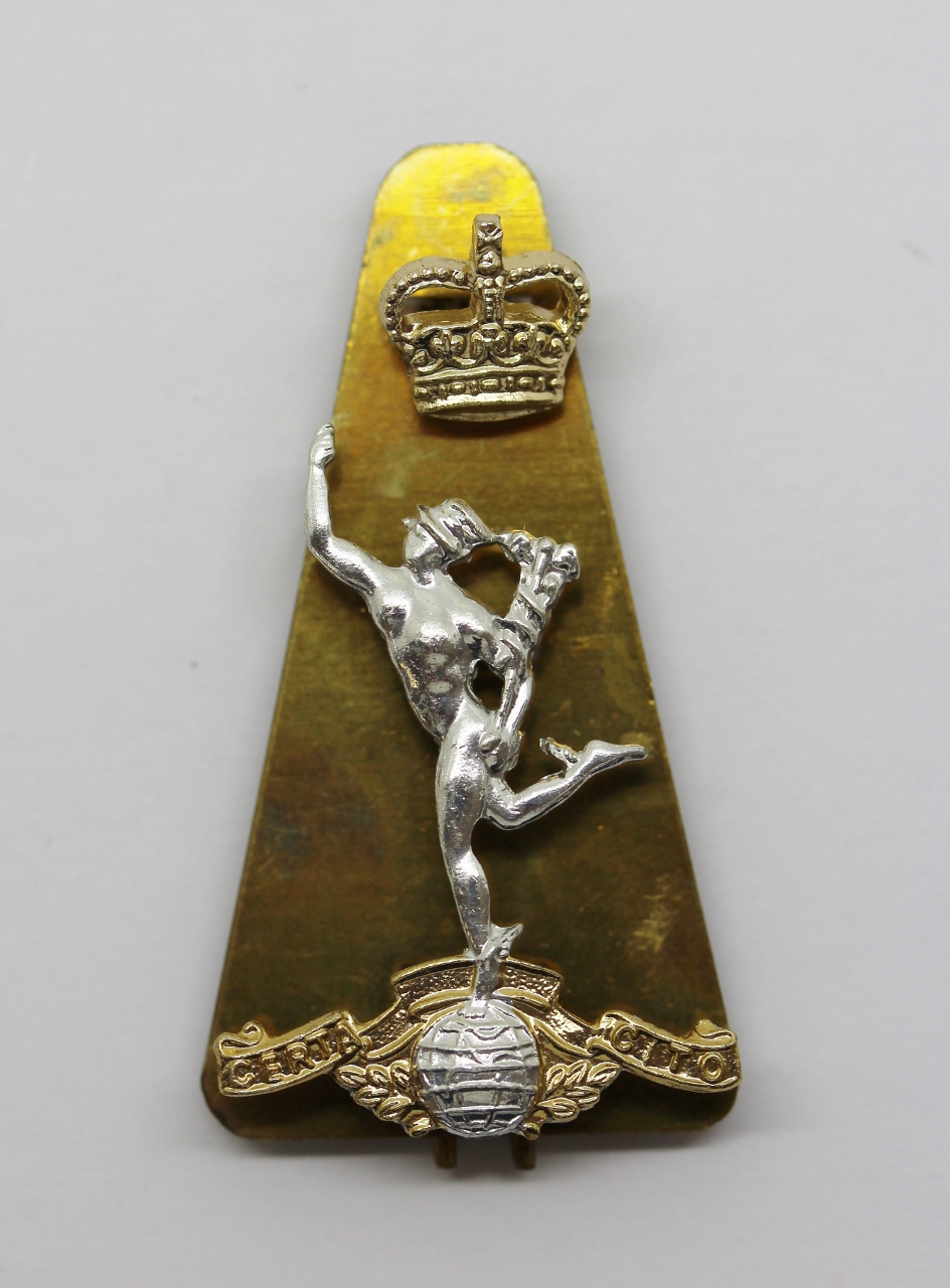 Royal Corps of Signals Anodised (Staybrite) Cap Badge - Queen's Crown