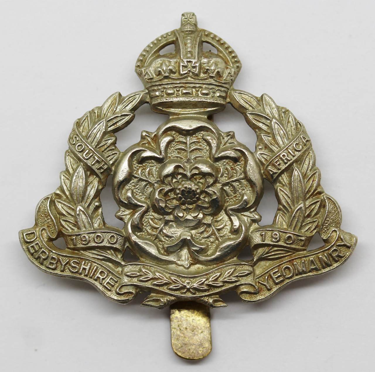 Derbyshire Yeomanry Cap Badge - King's Crown (White Metal)