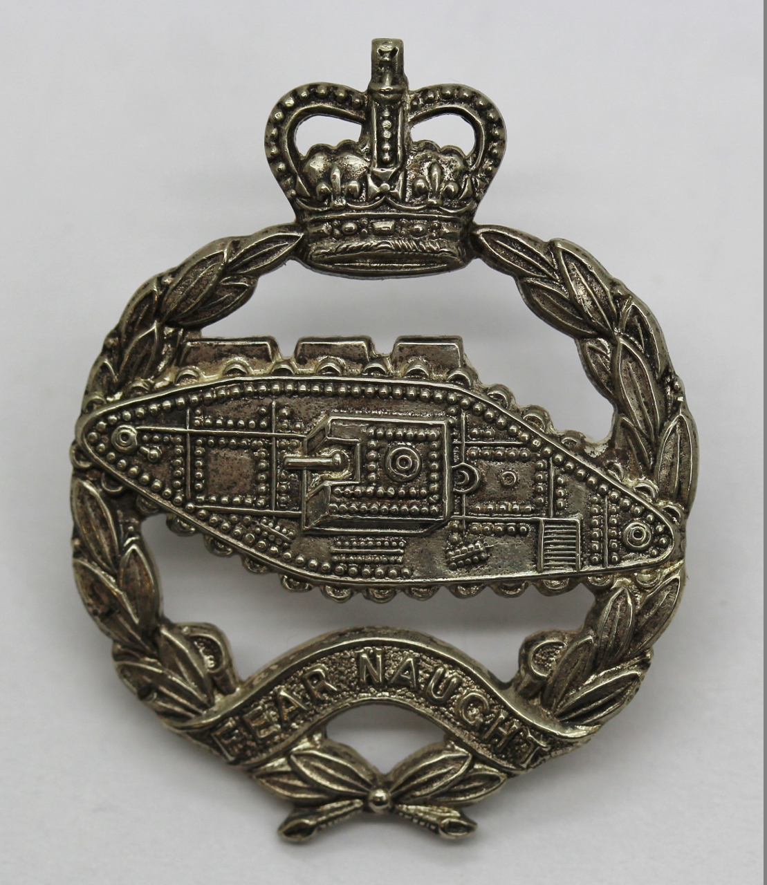 Royal Tank Regiment Officer's Silver Plated Cap Badge - Queen's Crown