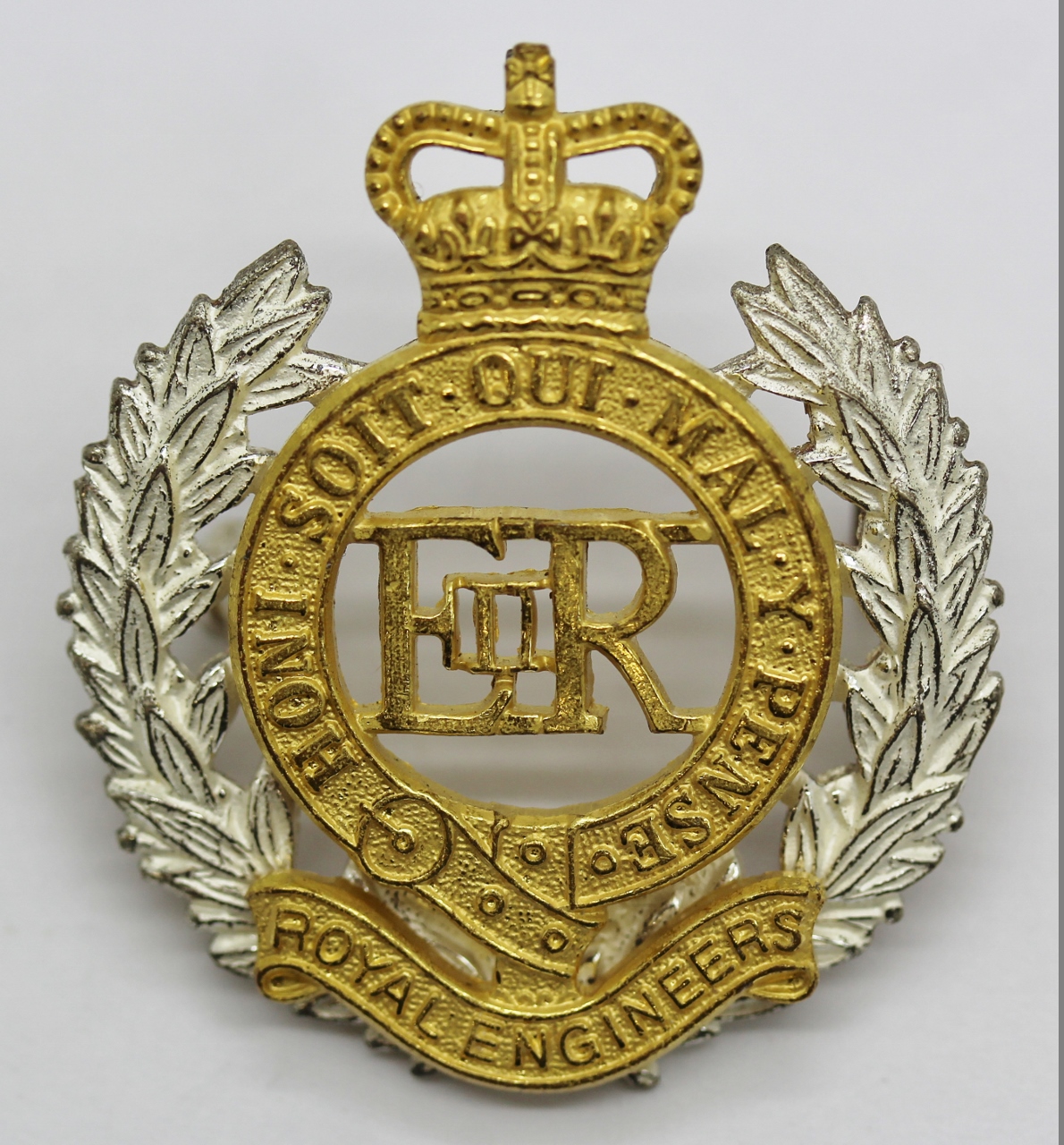 Royal Engineers Officer's Dress Cap Badge - Queen's Crown