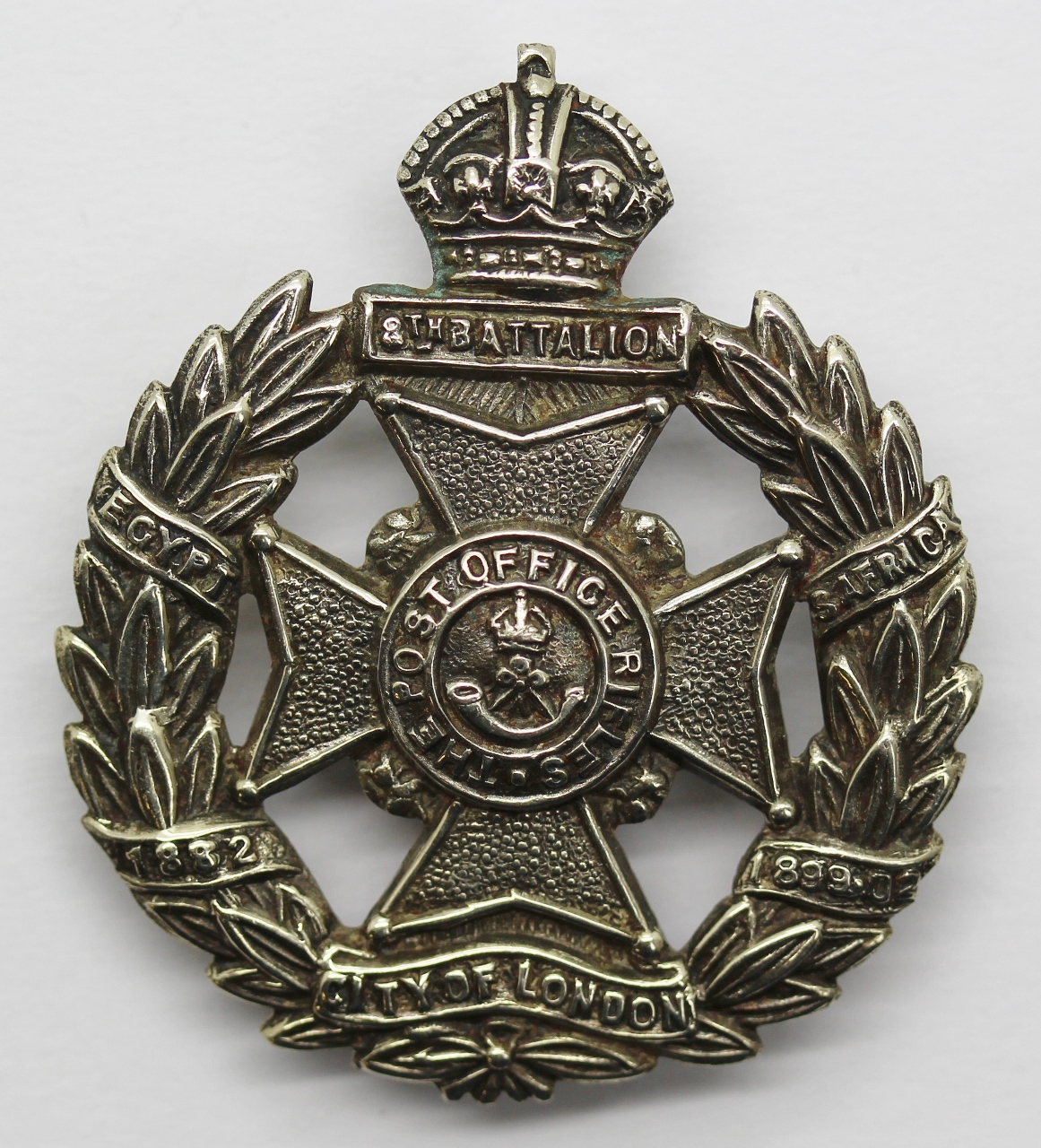 8th City of London Bn. (Post Office Rifles) London Regiment Cap Badge - King's Crown