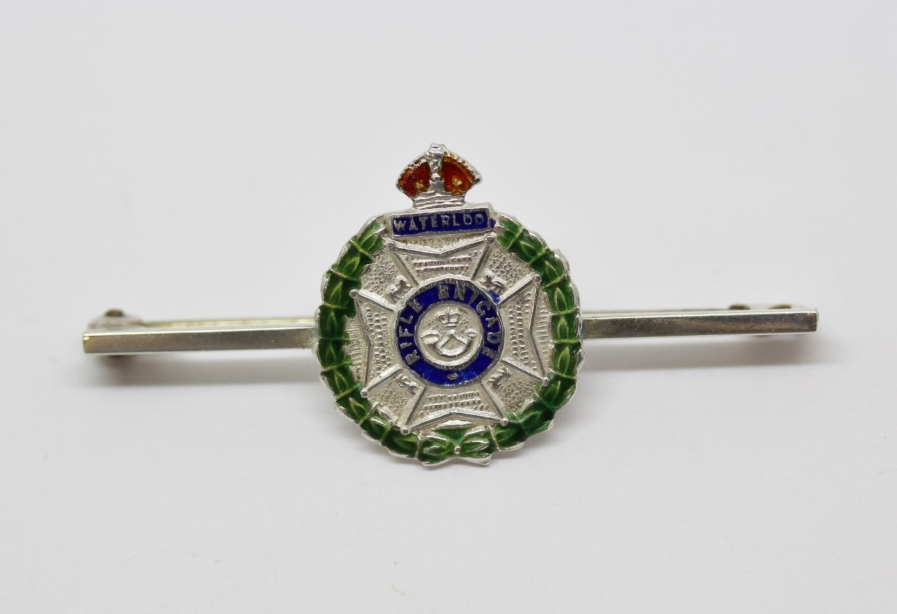Rifle Brigade Silver & Enamel Sweetheart Brooch - King's Crown