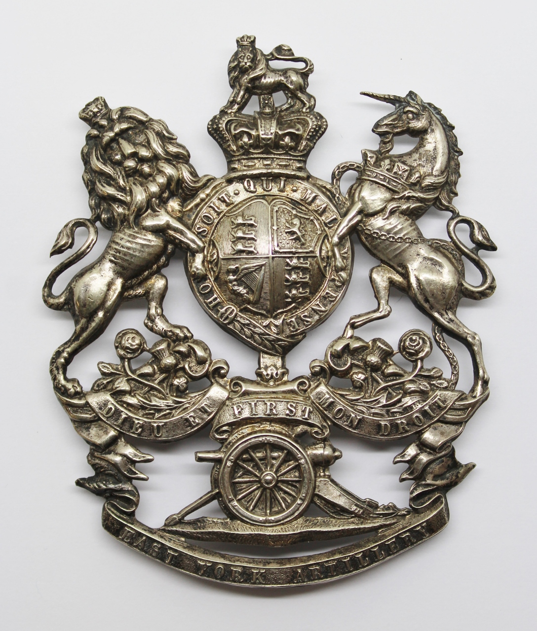 Victorian First East York Artillery Silver Plated Helmet Plate