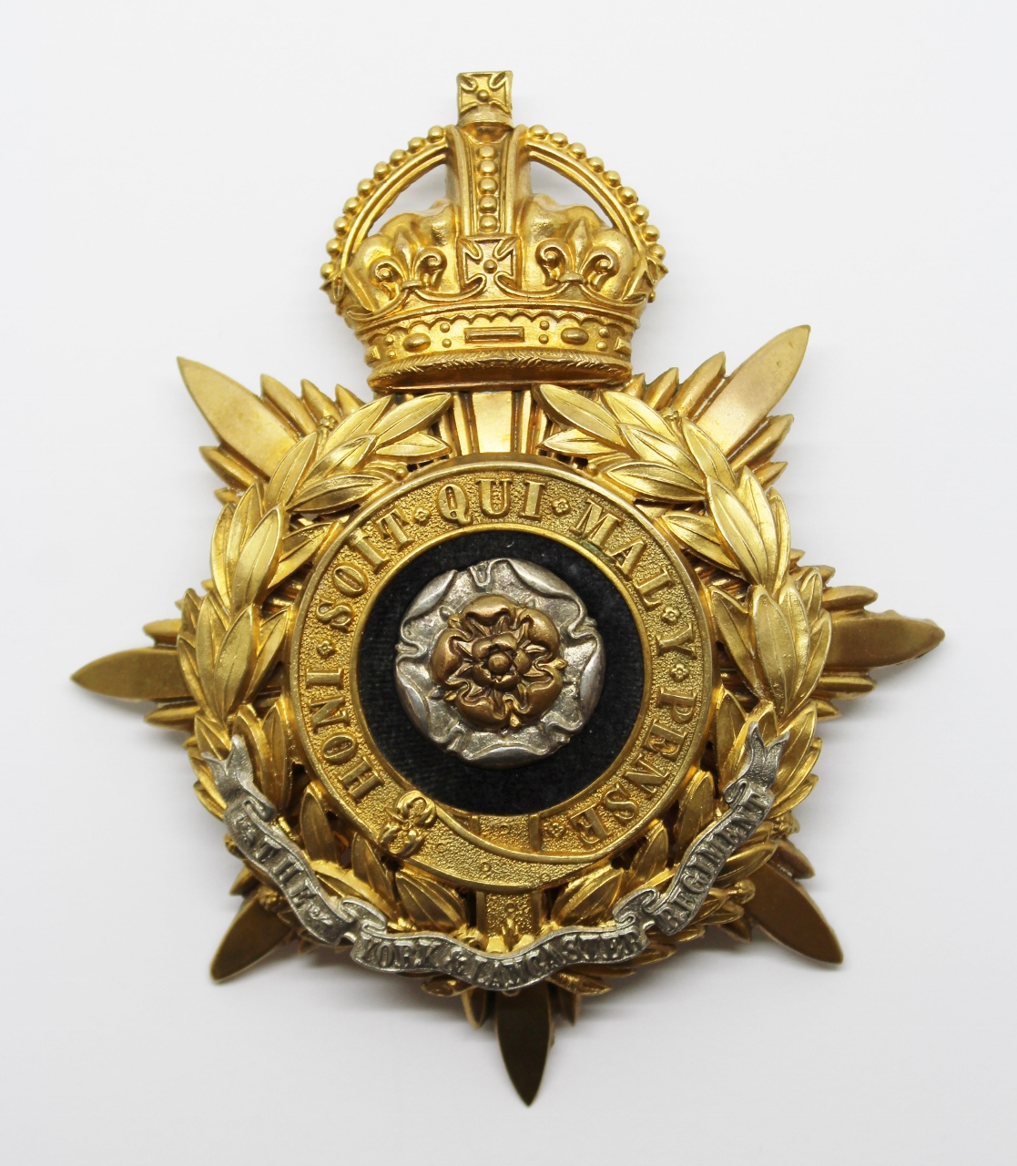 York & Lancaster Regiment Officer's Blue Cloth Helmet Plate - King's Crown