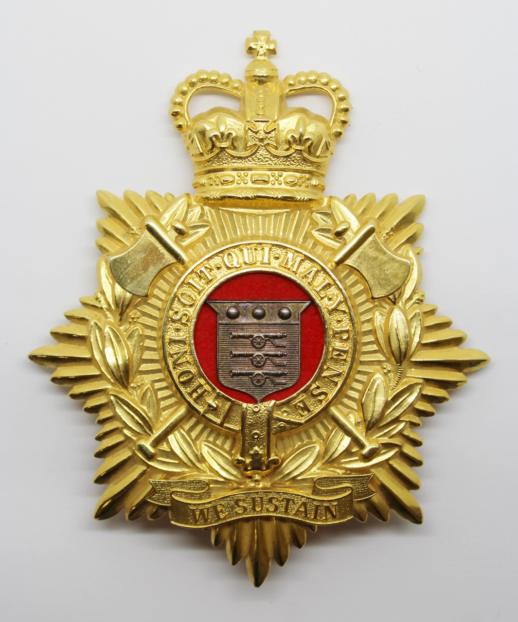 Royal Logistic Corps Blue Cloth Helmet Plate - Queen's Crown