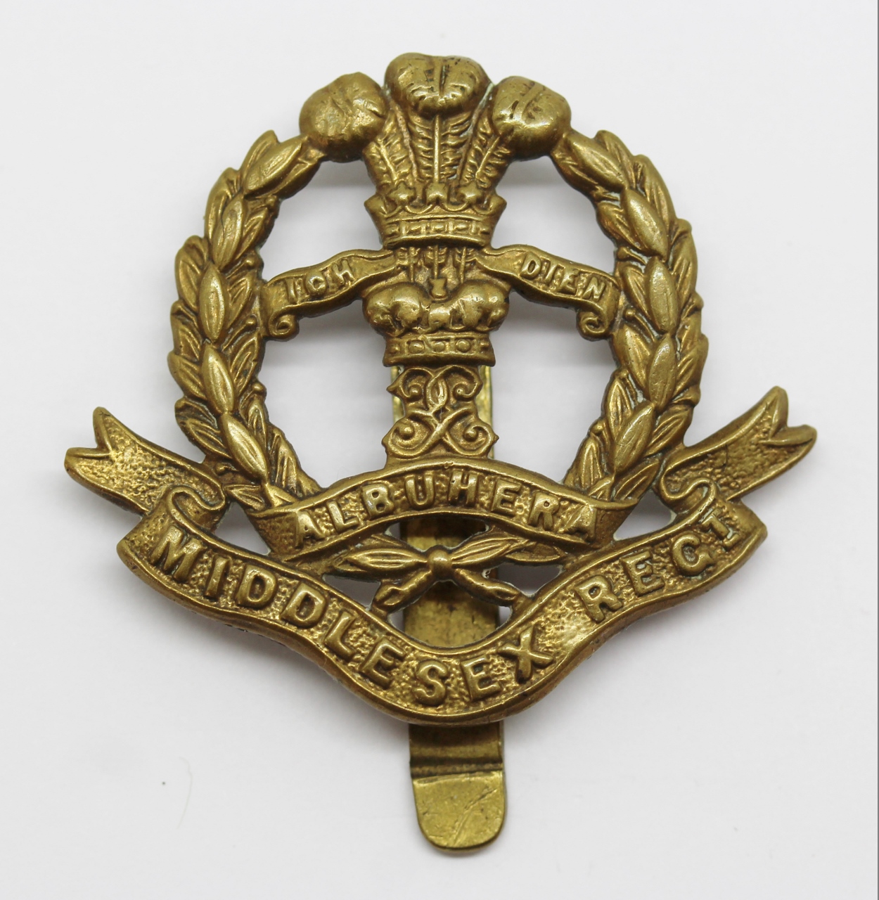 Middlesex Regiment WW1 All Brass Economy Cap Badge