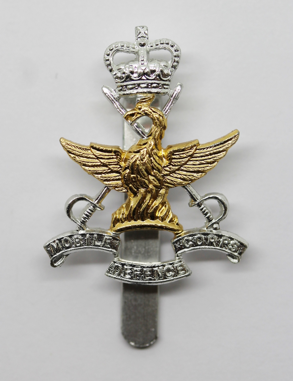 Mobile Defence Corps Anodised (Staybrite) Cap Badge - Queen's Crown