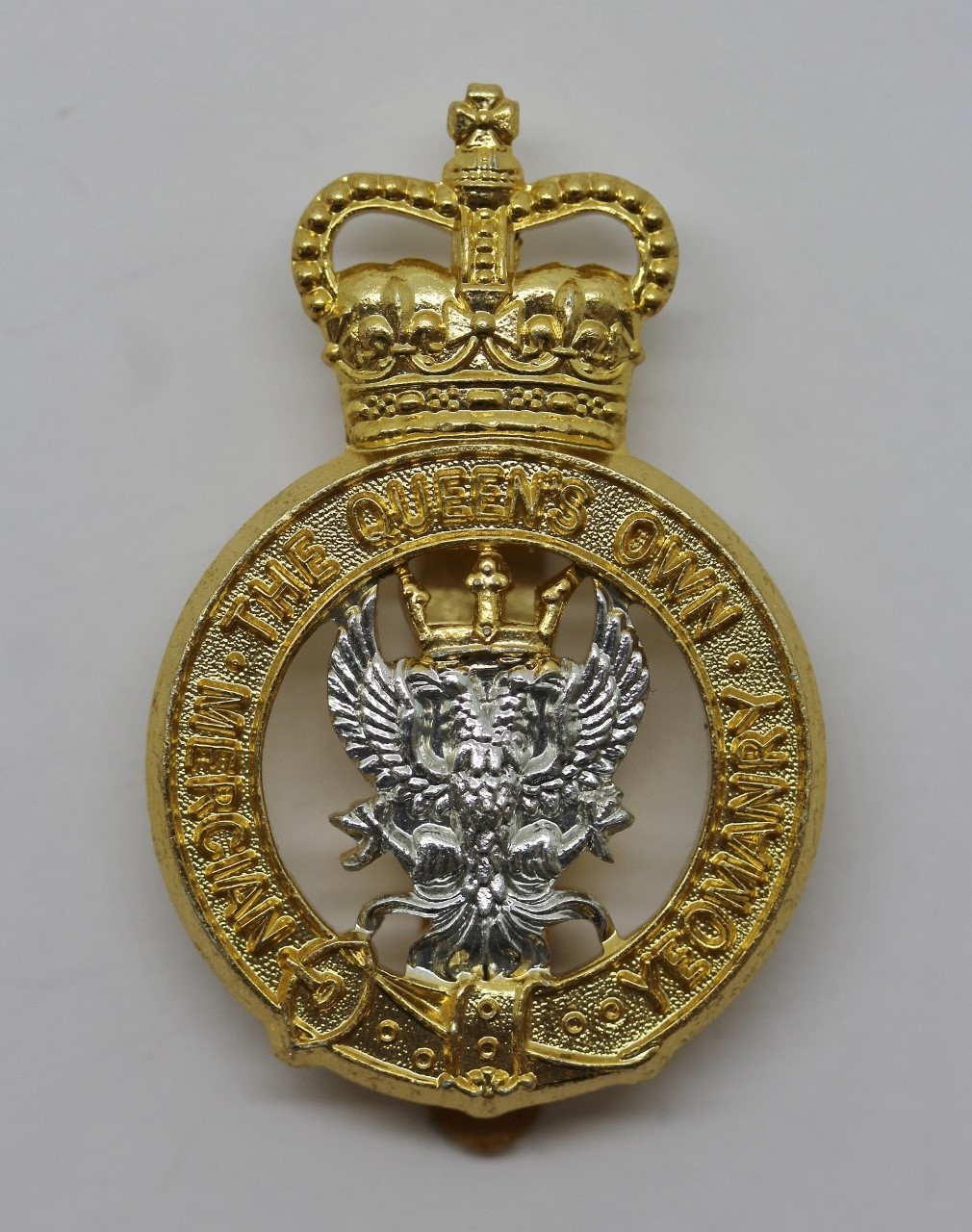 Queen's Own Mercian Yeomanry Anodised (Staybrite) Cap Badge - Queens Crown