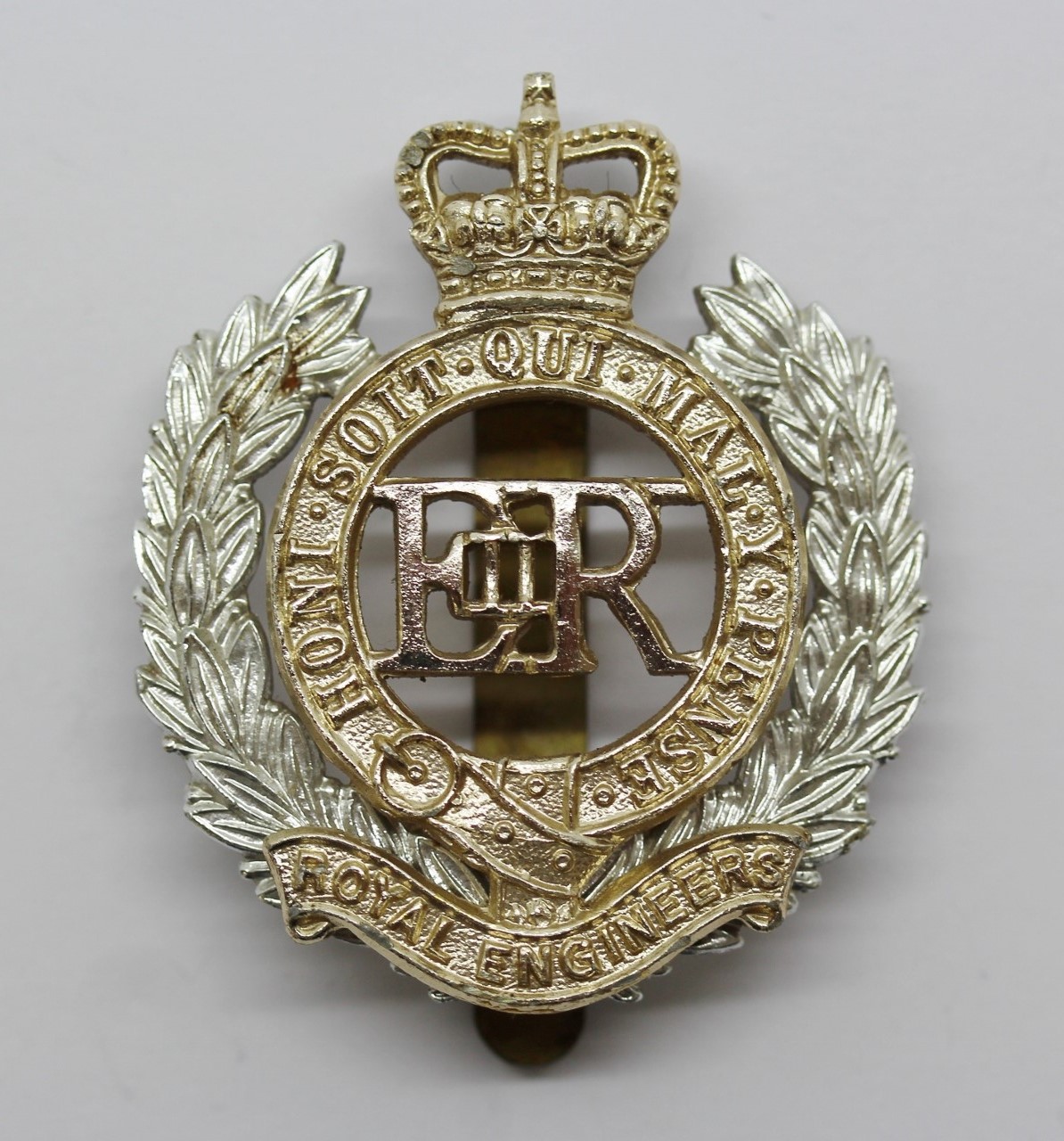 Royal Engineers Anodised (Staybrite) Cap Badge - Queen's Crown