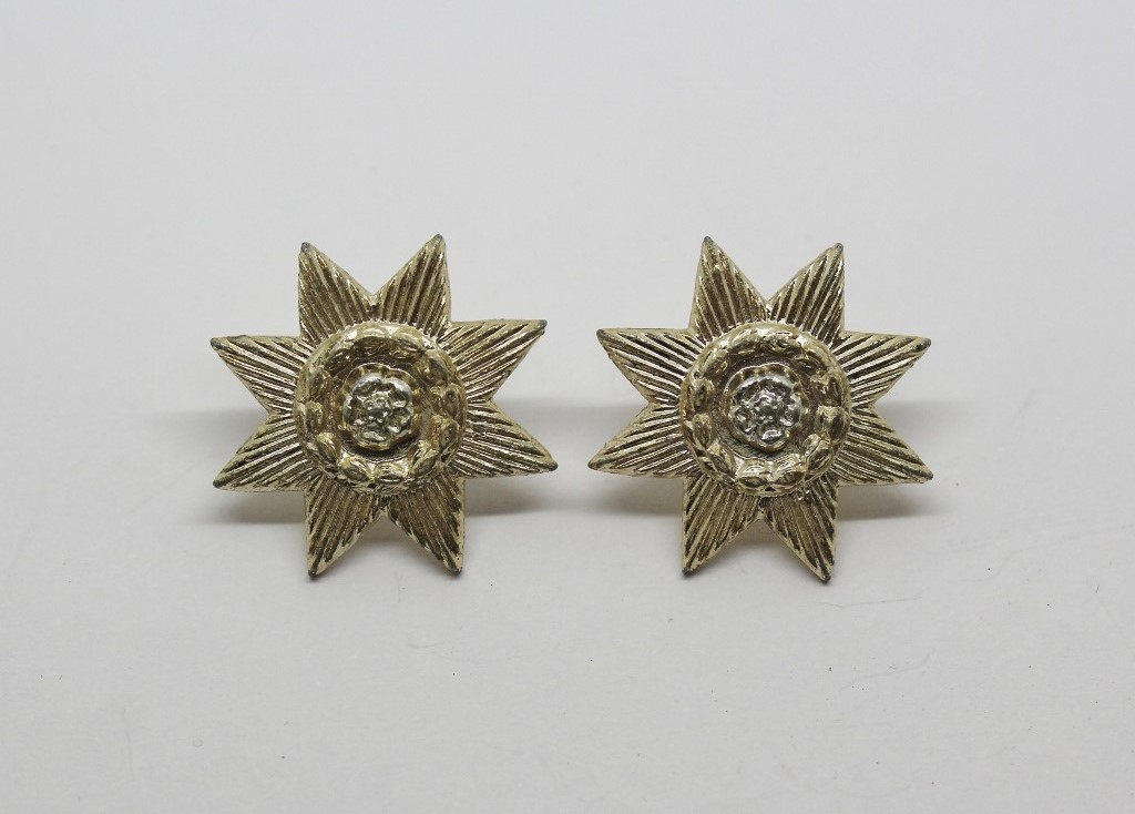 Pair of East Yorkshire Regiment Anodised (Staybrite) Collar Badges - 1st Pattern