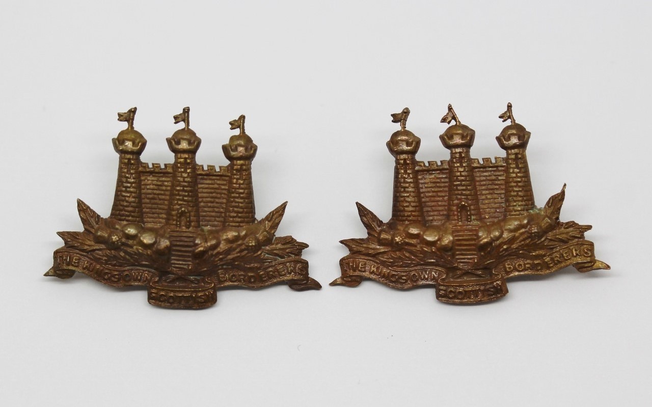 Pair of King's Own Scottish Borderers (K.O.S.B.) Officer's Service Dress Collar Badges