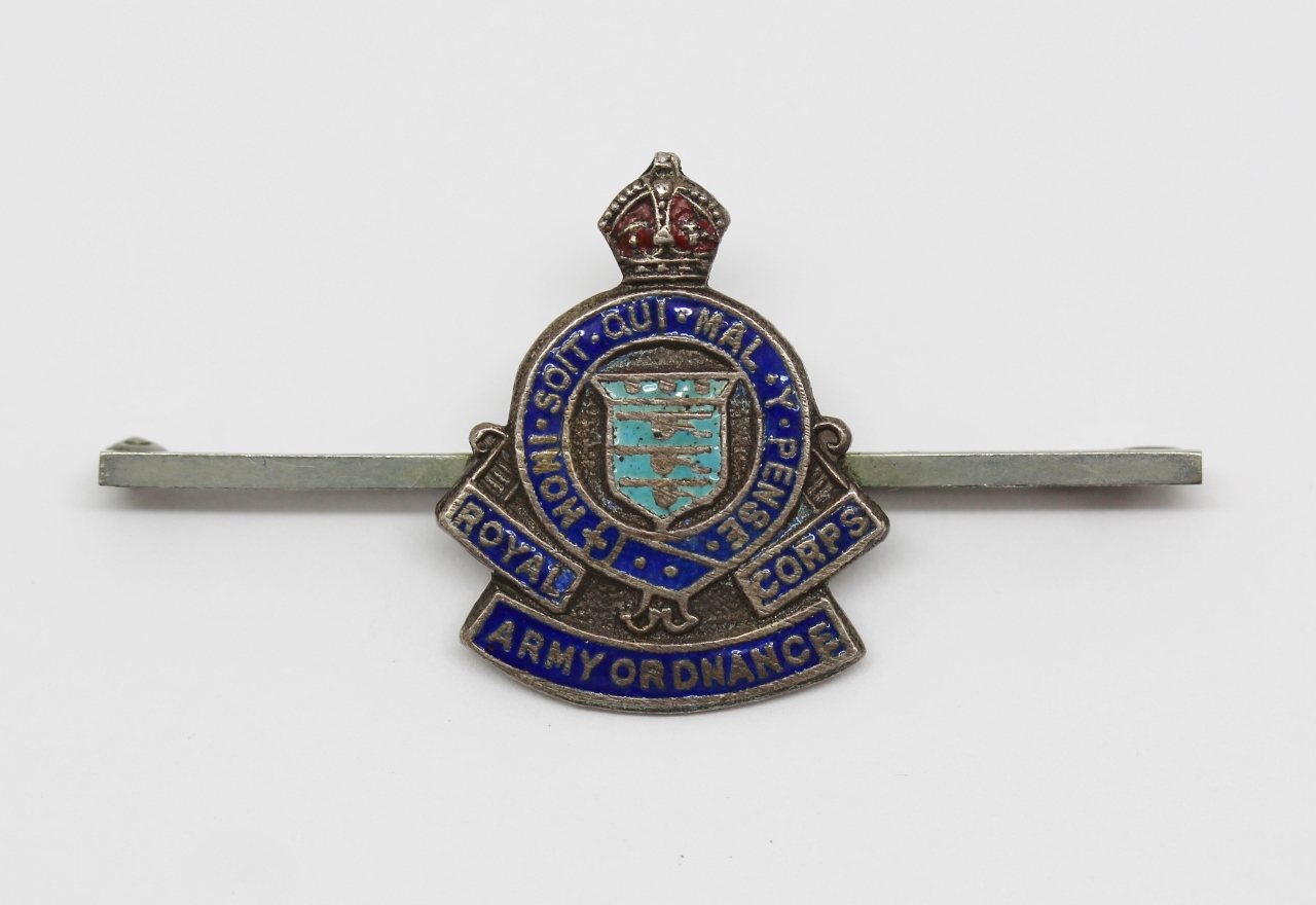 Royal Army Ordnance Corps (R.A.O.C.) Enamelled Sweetheart Brooch - King's Crown