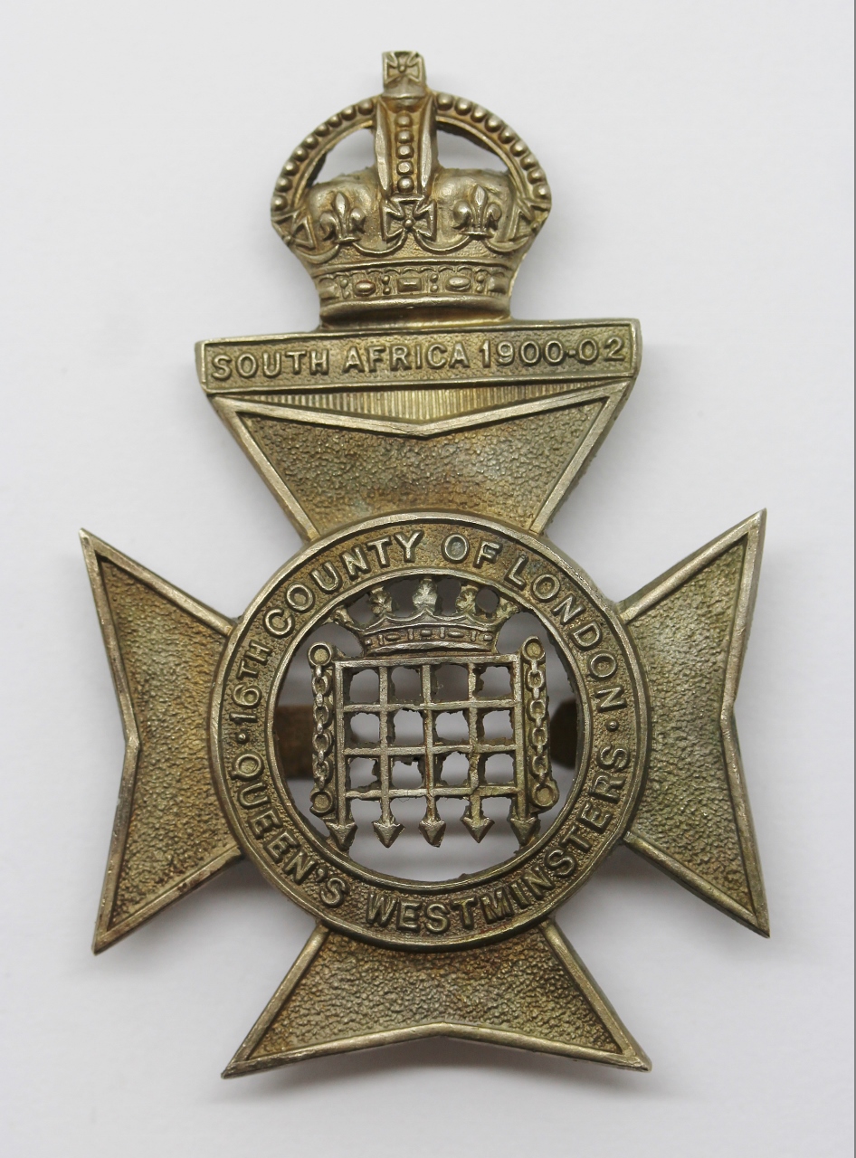 16th County of London Bn. (Queen's Westminster Rifles) London Regiment Officer's Cap Badge - King's Crown