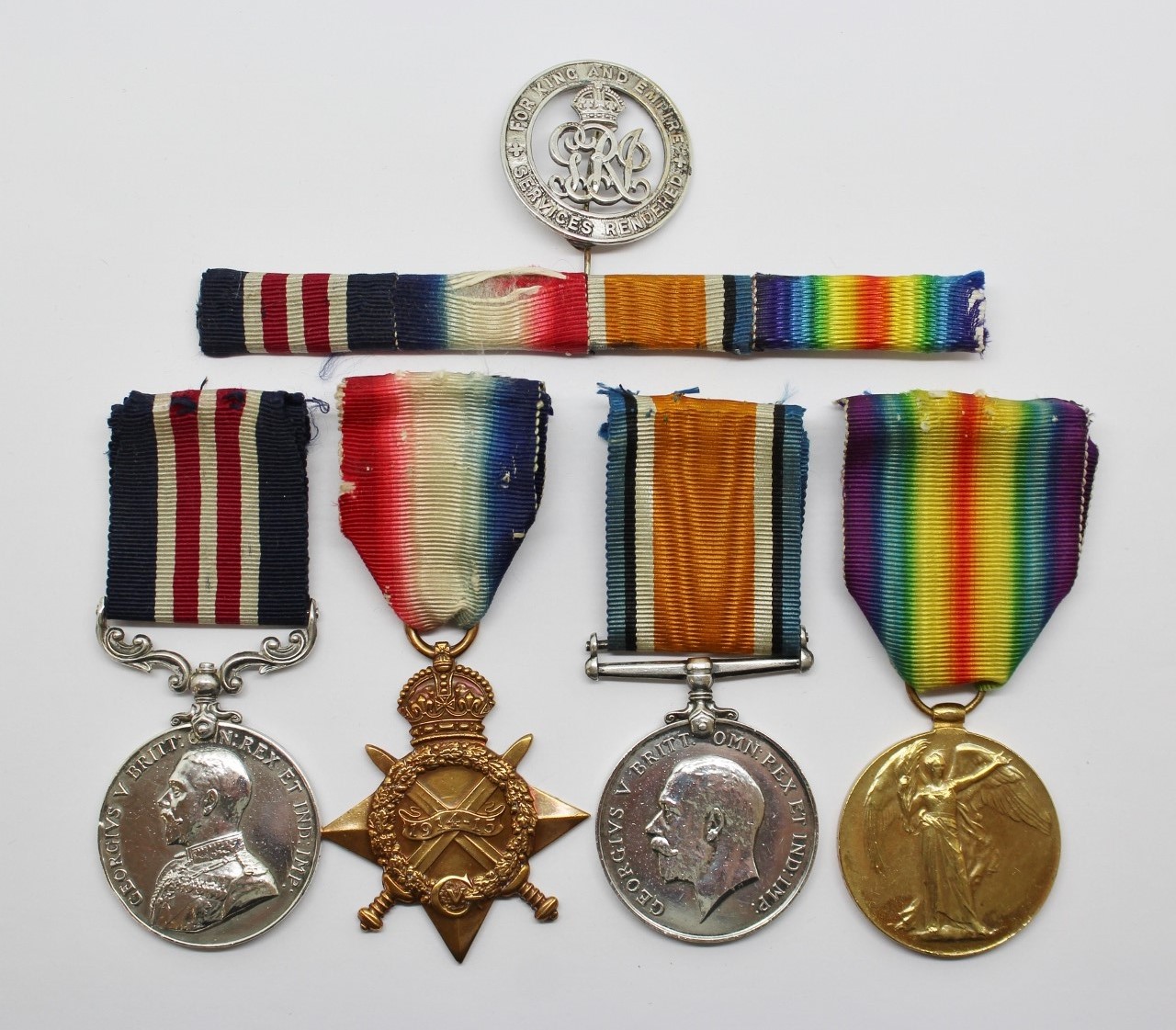 WW1 Military Medal, 1914-15 Star, British War Medal & Victory Medal Group with Silver War Badge - G.W. Hepworth A.B., Hawke Bn. R.N.V.R. (Wounded)
