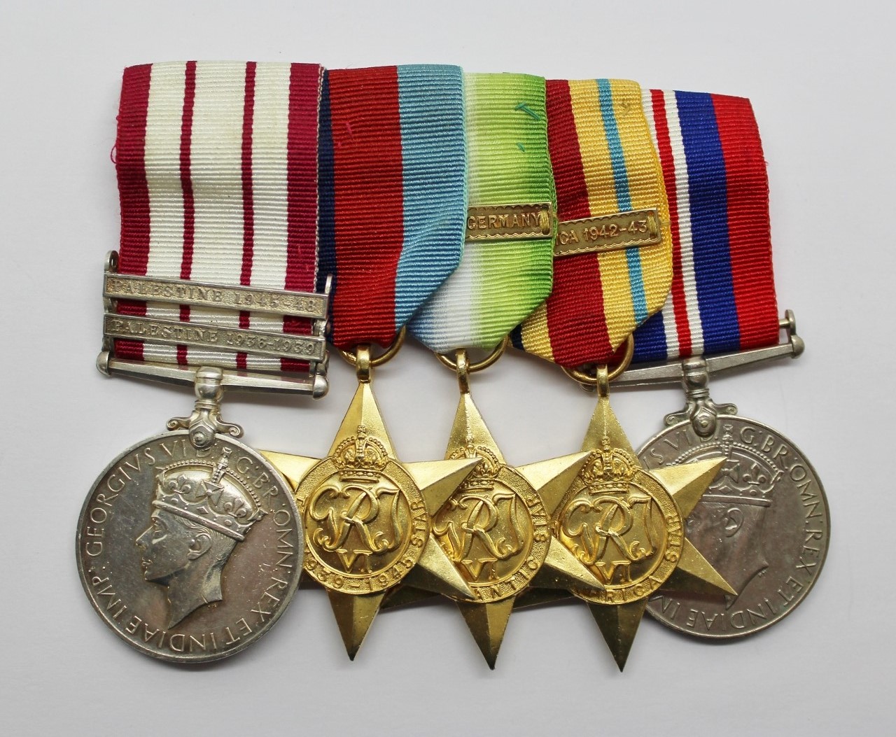 Naval General Service Medal (Clasps - Palestine 1936-1939, Palestine 1945-48) and WW2 Group of Five - W.C. Harris, Ord. Smn. Royal Navy