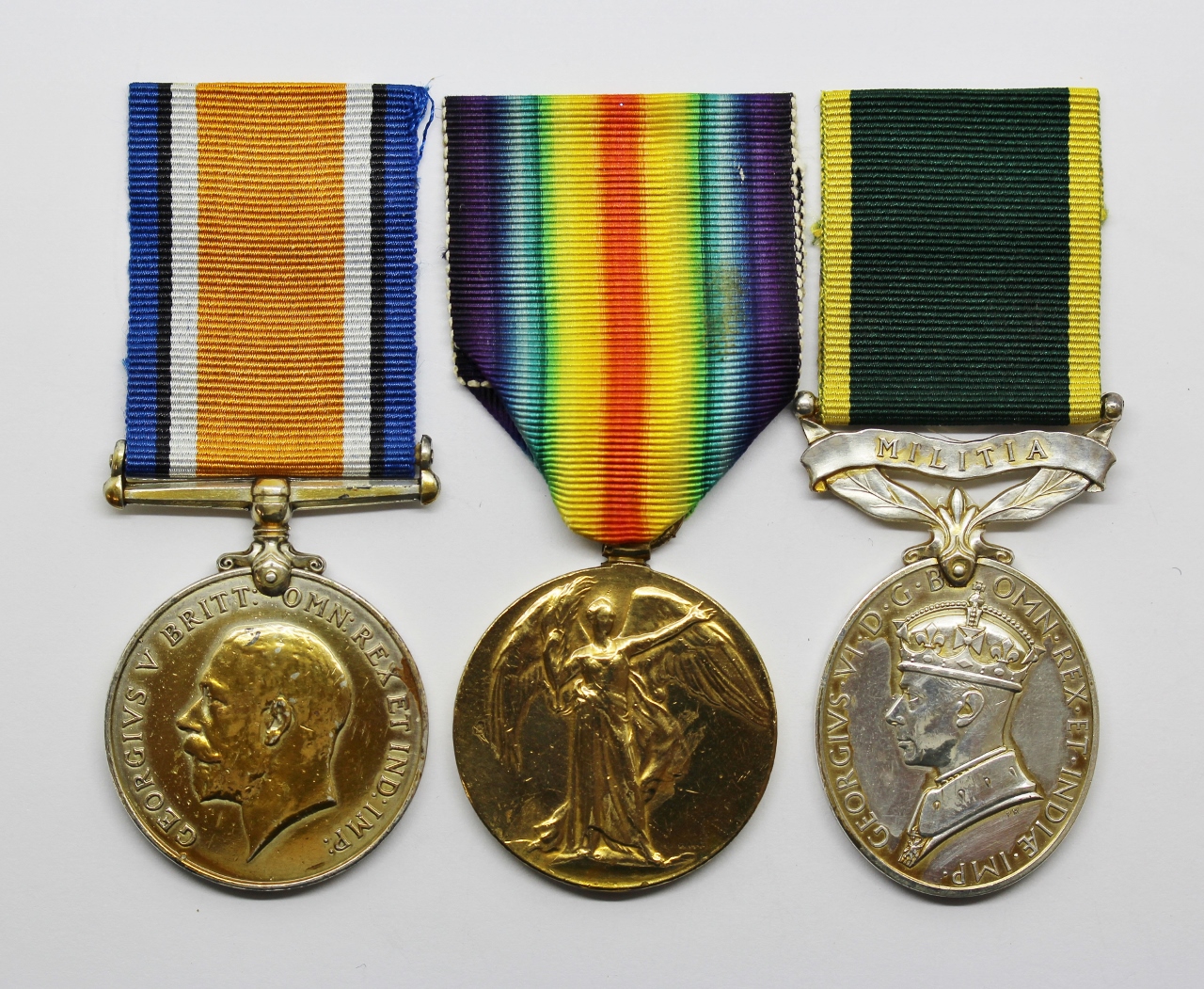 WW1 British War Medal, Victory Medal and George VI Territorial Efficiency Medal (Militia) - Pte. E. Truman, South Wales Borderers & Royal Monmouthshire R.E.