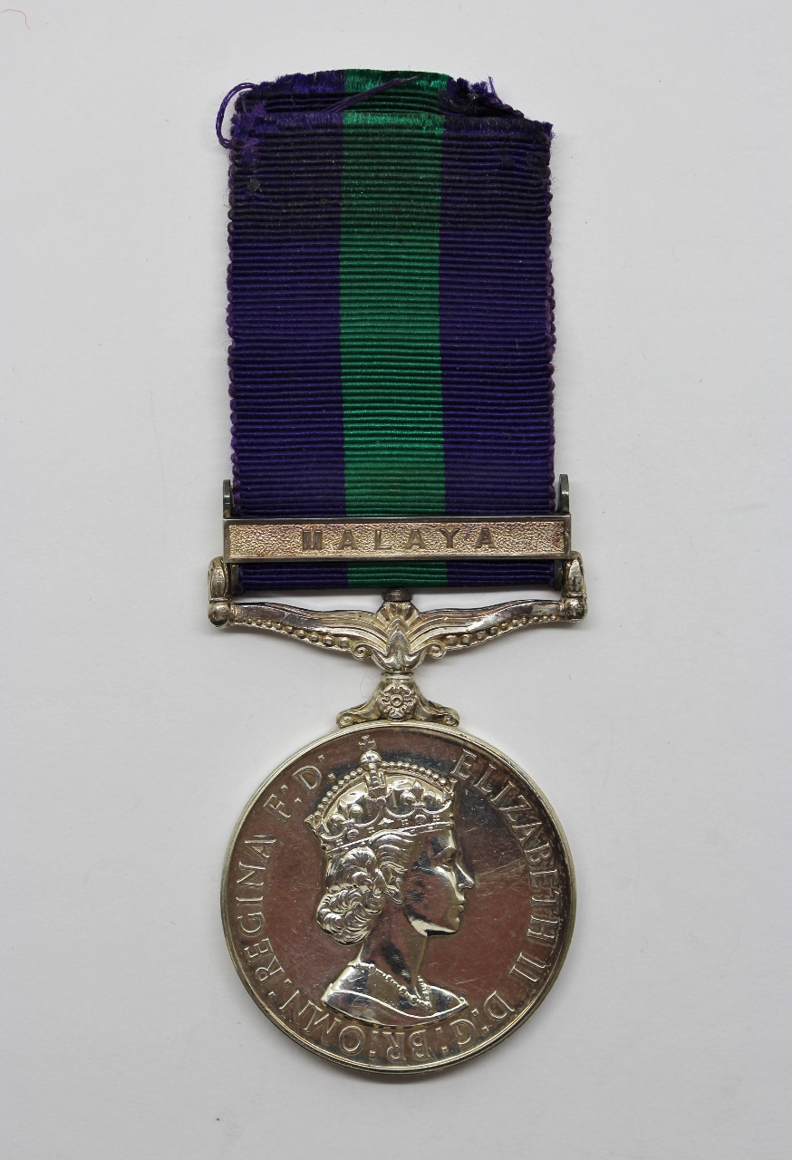 General Service Medal (Clasp - Malaya) - Pte. L.E. Cross, Q.A.R.A.N.C.