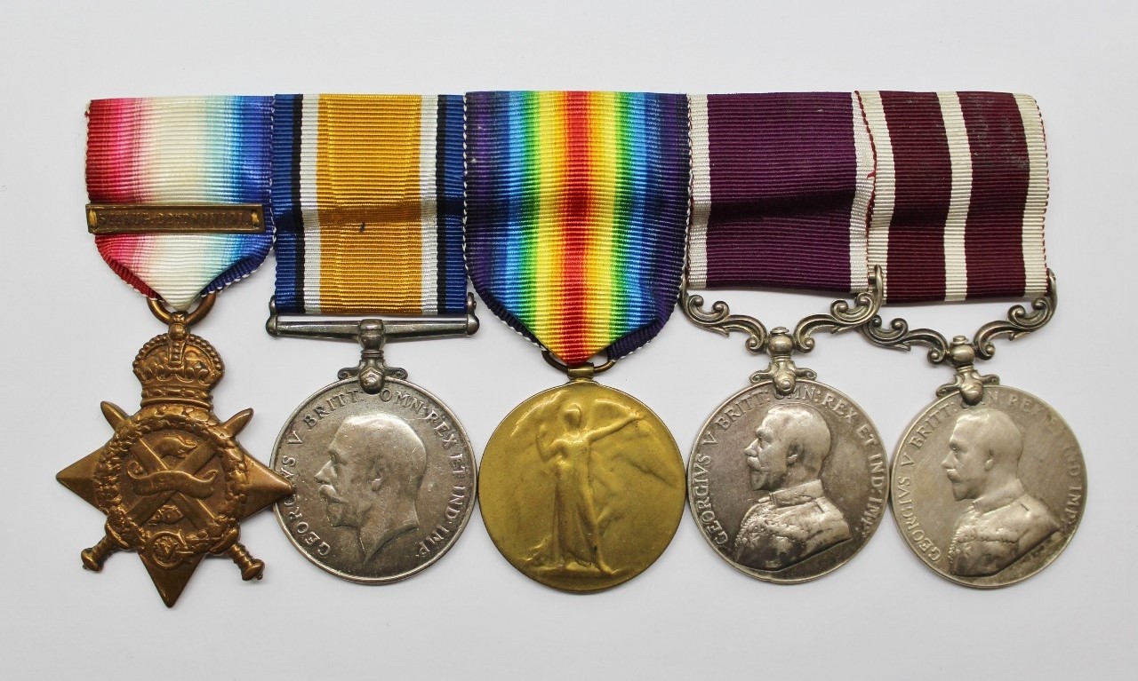 WW1 1914 Mons Star, British War Medal, Victory Medal, Army LS&GC and Meritorious Service Medal Group of Five - Sjt. J. Boags, Royal Scots Fusiliers