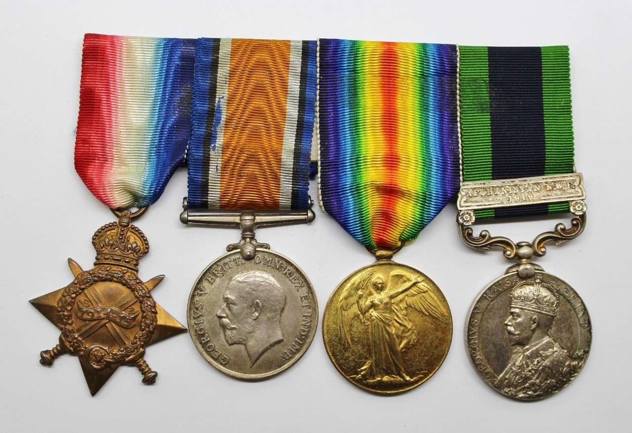 WW1 1914-15 Star Medal Trio and 1908 India General Service Medal (Clasp - Afghanistan N.W.F. 1919) Group of Four - Bdr. J. Shekelton, Royal Artillery