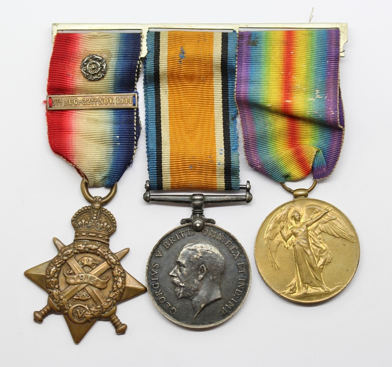 WW1 1914 Mons Star & Bar Medal Trio - Pte. W. Moore, 2nd Bn. Welsh Regiment