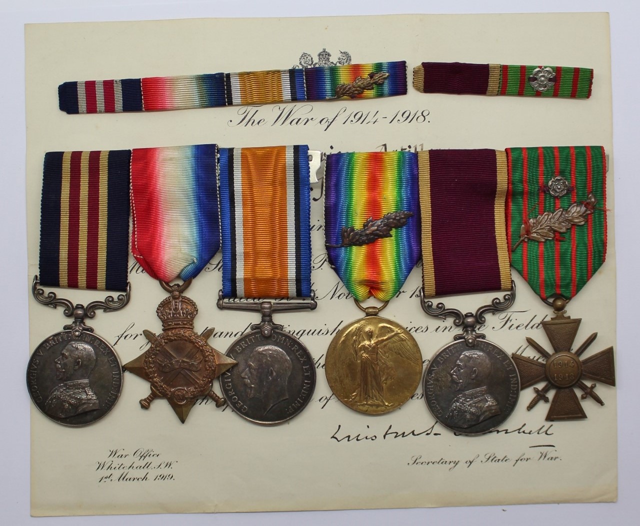 WW1 Military Medal, 1914-15 Star Trio (MID), LS&GC and French Croix de Guerre Group of Six - Sjt. J. Lawrence, 5th Mn By., Royal Garrison Artillery