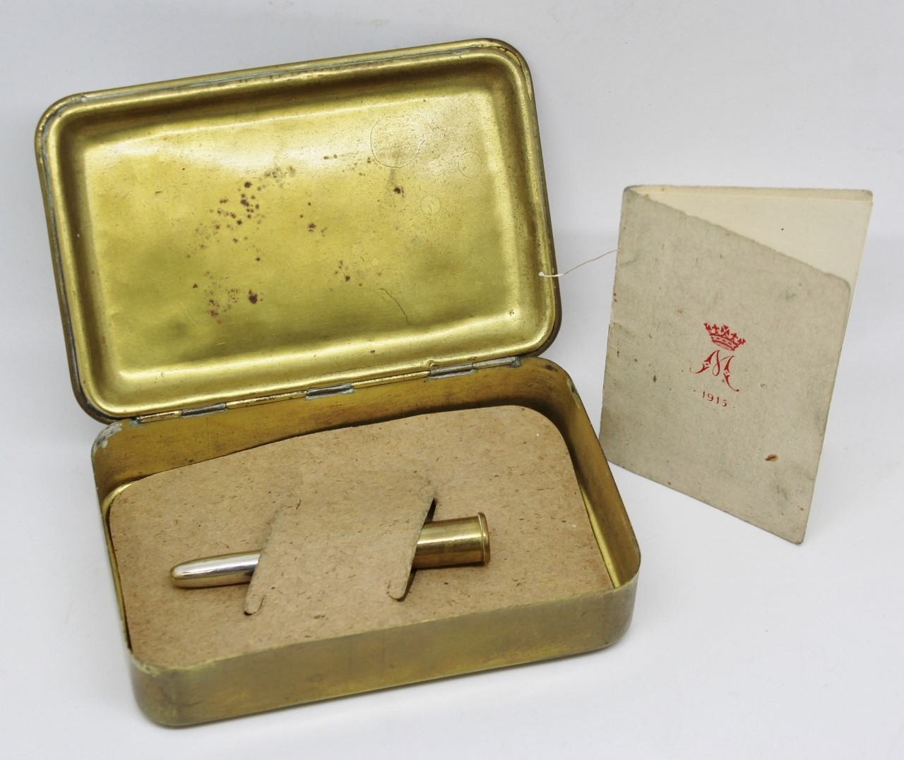WW1 1914 Princess Mary Christmas Gift Tin with Bullet Pencil & Christmas Card