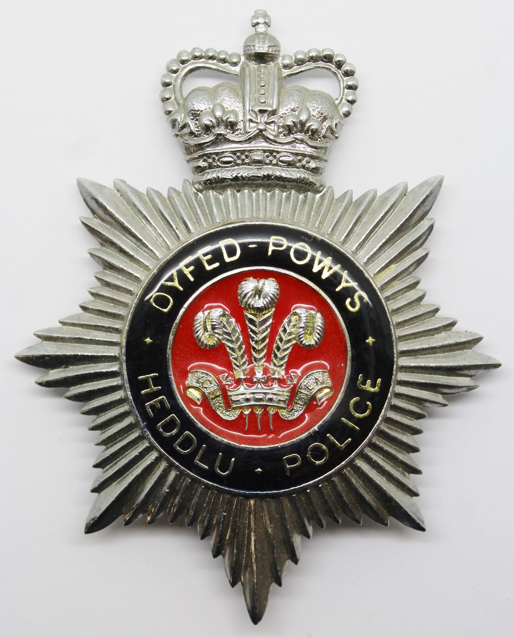 Dyfed - Powys Heddlu - Police Enamelled Helmet Plate - Queens Crown